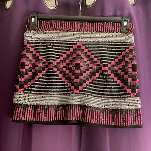 Red Black and Silver Aztec Mini Skirt